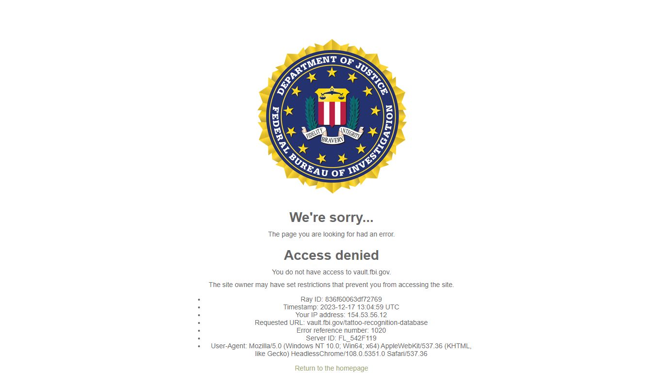 FBI Records: The Vault — Tattoo Recognition Database