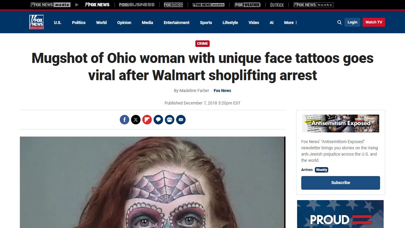 Mugshot of Ohio woman with unique face tattoos goes viral after Walmart ...