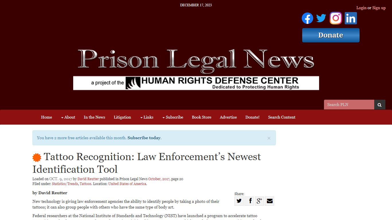 Tattoo Recognition: Law Enforcement’s Newest Identification Tool