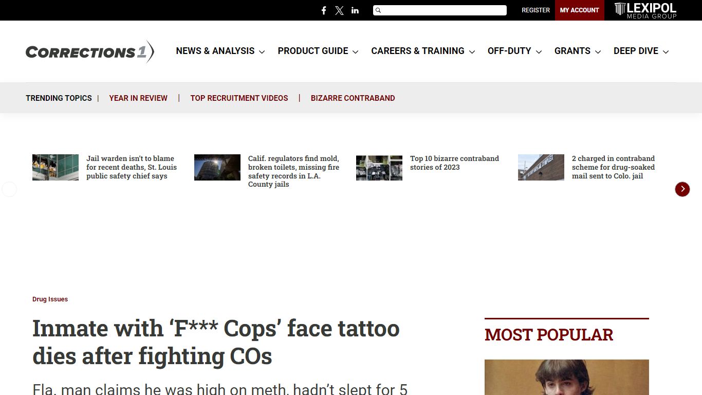 Inmate with 'F*** Cops' face tattoo dies after fighting COs - Corrections1
